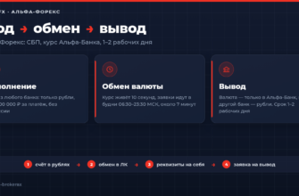 Схема: пополнение по СБП, обмен валюты по курсу Альфа-Банка и вывод за 1–2 рабочих дня в Альфа-Форекс