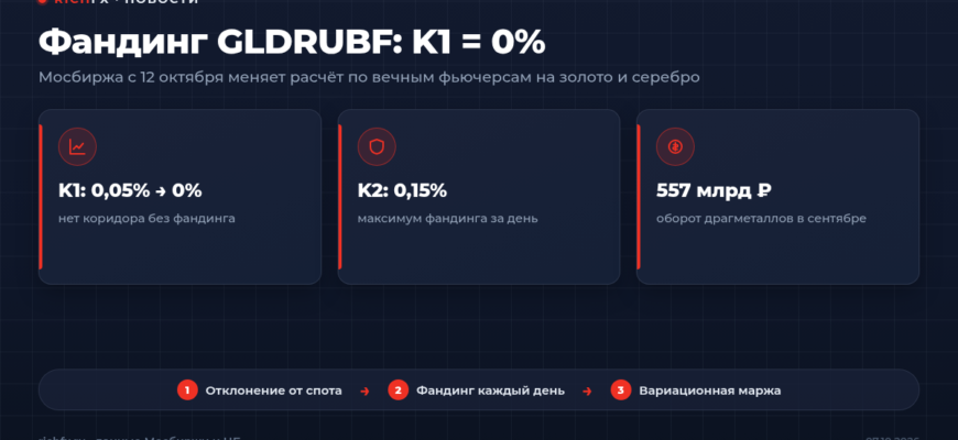 Фандинг по вечному фьючерсу на золото GLDRUBF: Мосбиржа обнуляет K1 с 12 октября 2026 года