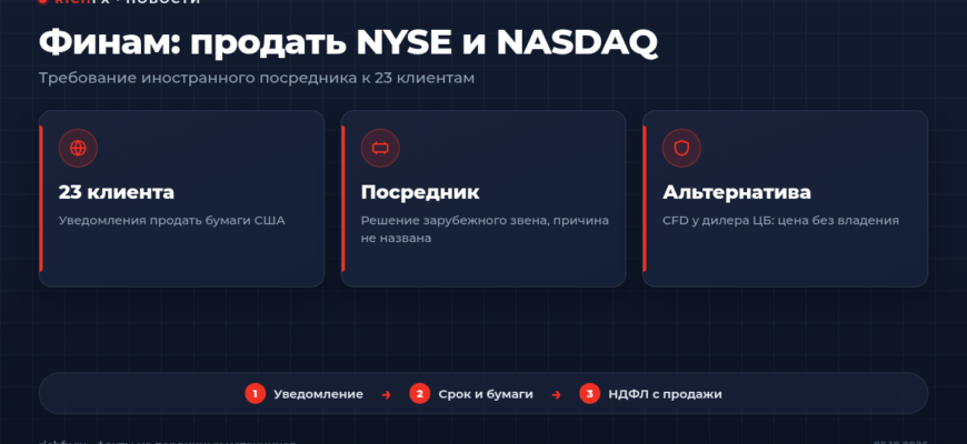 Финам: 23 клиента должны продать акции с NYSE и NASDAQ