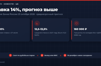 Решение ЦБ 23 октября 2026: ставка 14%, прогноз средней ставки на 2027 год 12,5–13,5%