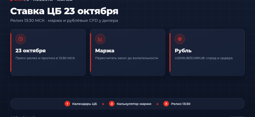 Решение ЦБ по ставке 23 октября 2026 и влияние на маржу рублёвых CFD