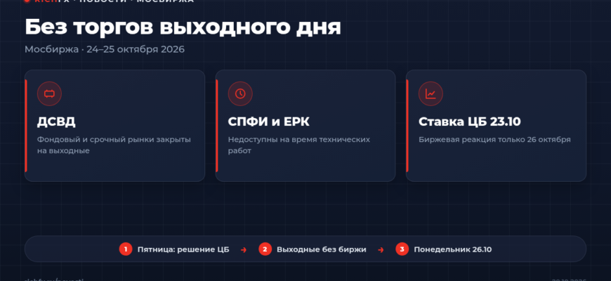 Мосбиржа 24–25 октября 2026 не проводит торги выходного дня