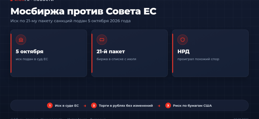 Иск Московской биржи к Совету ЕС из-за 21-го пакета санкций, октябрь 2026 года