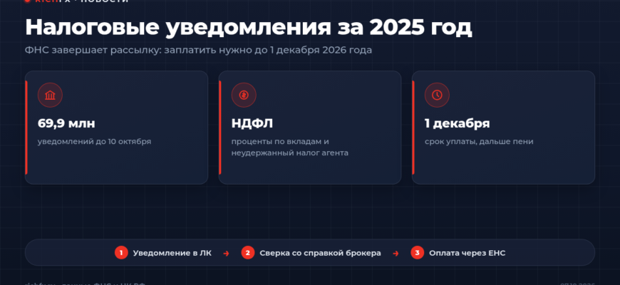 Налоговые уведомления за 2025 год: НДФЛ от брокера и дилера, срок уплаты 1 декабря 2026 года