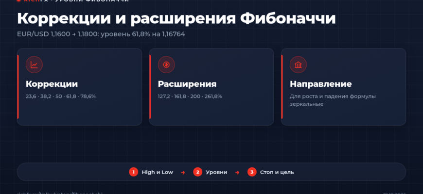 Уровни Фибоначчи для EUR/USD от 1,1600 до 1,1800: коррекция 61,8% на 1,16764