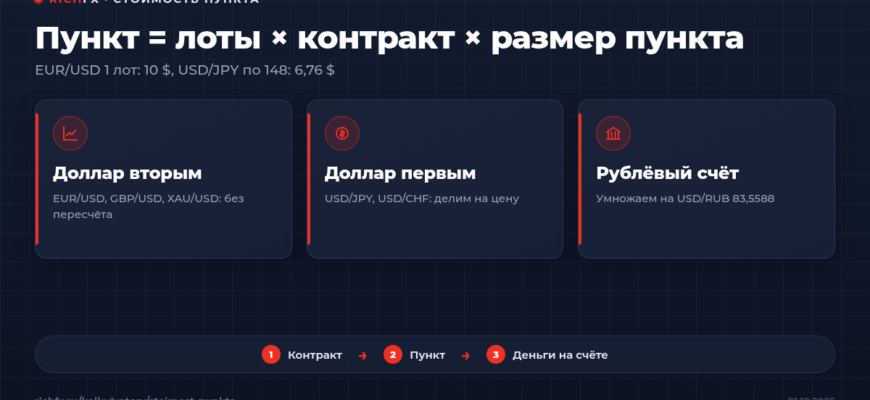 Калькулятор стоимости пункта: EUR/USD 1 лот 10 долларов, USD/JPY 6,76 доллара