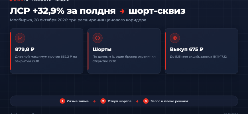 Шорт-сквиз в акциях Группы ЛСР 28 октября 2026: рост до 879,8 рубля