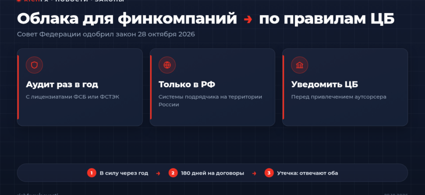 Закон об ИТ-аутсорсинге и облачных сервисах для финансовых организаций, одобрен Совфедом 28 октября 2026